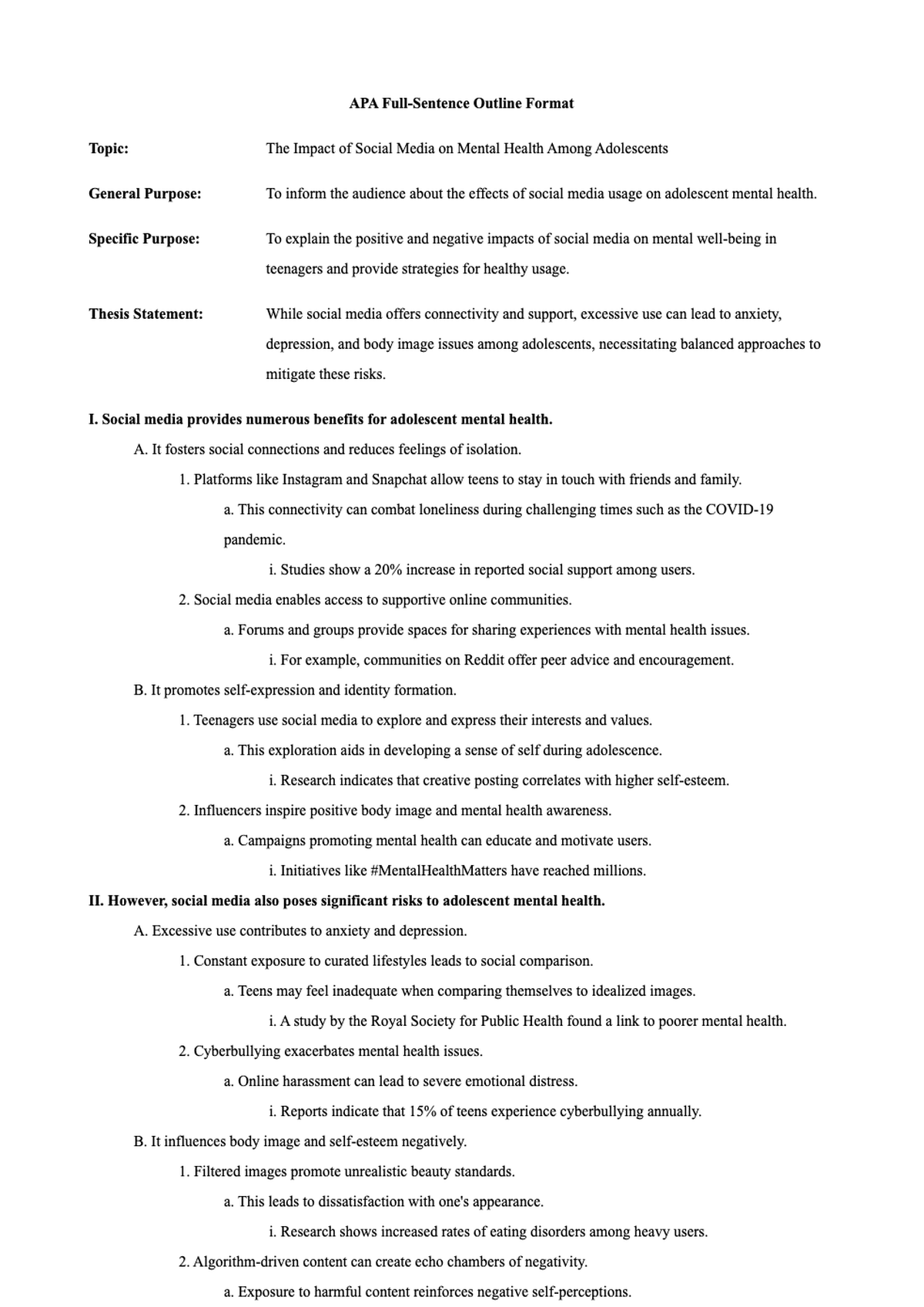 Educational full sentence outline on global warming with thesis statement and body sections_variant_3